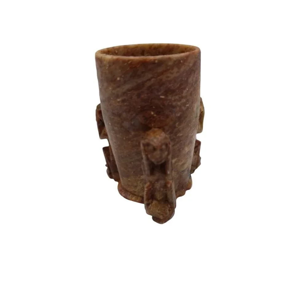 Vintage Hand-Carved Stone Cup With 3 Wise Monkeys See Hear Speak No Evil - Picture 7 of 11